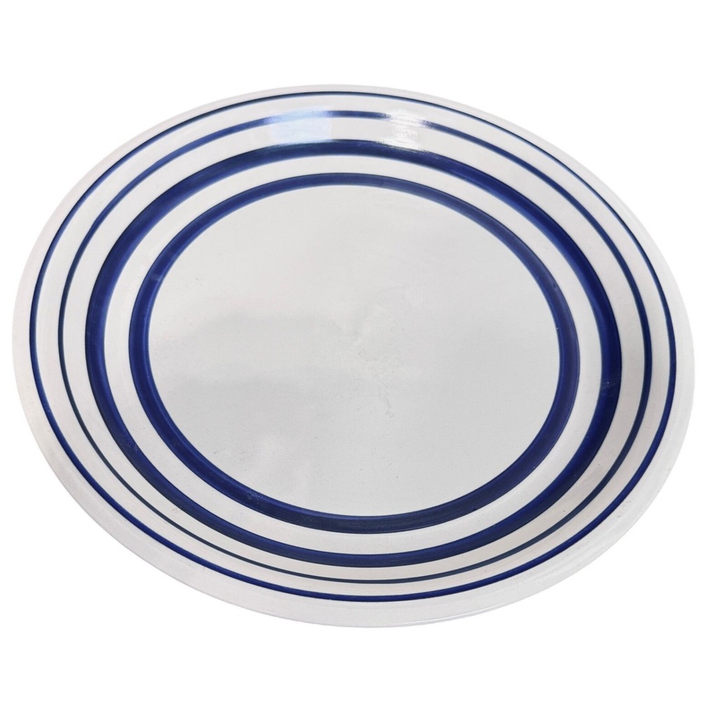 Royal Norfolk White Cobalt Blue Rings Stoneware round platter Plate Nautical
